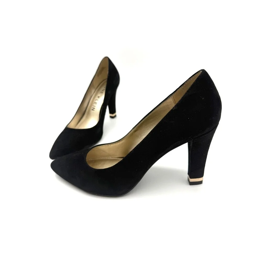 Anne Klein AK Flex Aktonia Black Suede Pointed Toe Pumps Heels 9.5 M Like New